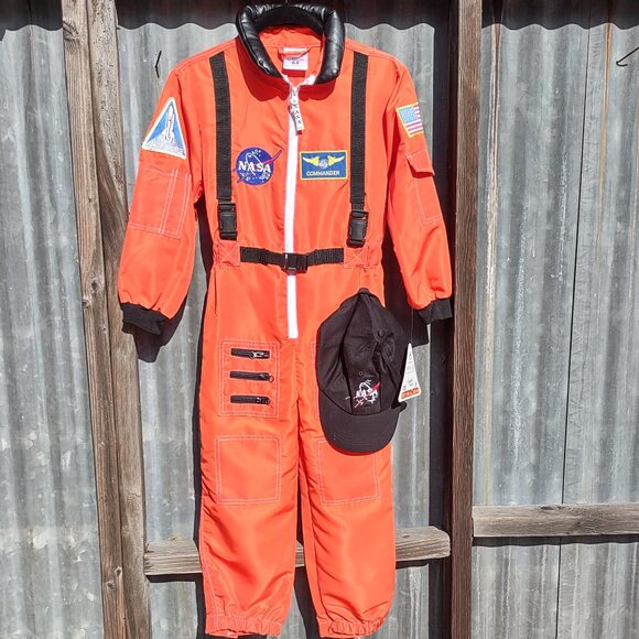 NWT Kid Astronaut Jumpsuit w/ Embroidered Cap Official Patches Orange Size 6-8 - Picture 3 of 14
